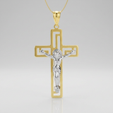 14k Two-Tone Gold Cross with Figure Pendant — One Size / Gold — view 1