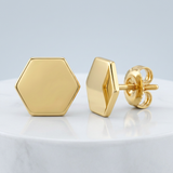 RCJ - 14k Yellow Gold Hexagon Stud Earrings - One Size - Gold - View 4