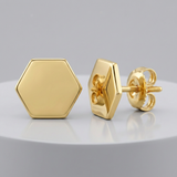 RCJ - 14k Yellow Gold Hexagon Stud Earrings - One Size - Gold - View 3