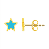 RCJ - 14k Yellow Gold and Enamel Blue Star Stud Earrings - One Size - Blue/Turquoise - View 2