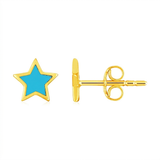 RCJ - 14k Yellow Gold and Enamel Blue Star Stud Earrings - One Size - Blue/Turquoise - View 3