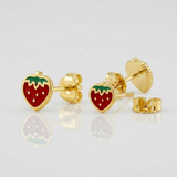 RCJ - 14k Yellow Gold Enameled Strawberry Childrens Earrings - One Size - Gold - View 4