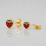 RCJ - 14k Yellow Gold Enameled Strawberry Childrens Earrings - One Size - Gold - View 3