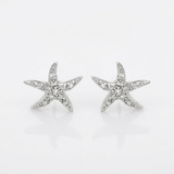 RCJ - Sterling Silver Starfish Earrings with Cubic Zirconias - One Size - Silver - View 2