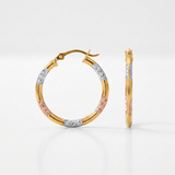 RCJ - 10k Tri-Color Gold Classic Hoop Earrings with Diamond Cut Details - One Size - Gold - View 2