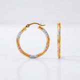 RCJ - 10k Tri-Color Gold Classic Hoop Earrings with Diamond Cut Details - One Size - Gold - View 3