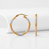 RCJ - 10k Tri-Color Gold Classic Hoop Earrings with Diamond Cut Details - One Size - Gold - View 4