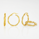 RCJ - 14k Yellow Gold Two Part Textured Twisted Round Hoop Earrings - One Size - Gold - View 4