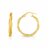 RCJ - 14k Yellow Gold Two Part Textured Twisted Round Hoop Earrings - One Size - Gold - View 2