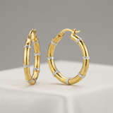 RCJ - 14k Two-Tone Gold Alternate Textured Hoop Earrings - One Size - Gold - View 3