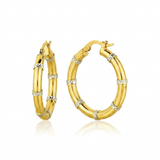 RCJ - 14k Two-Tone Gold Alternate Textured Hoop Earrings - One Size - Gold - View 2