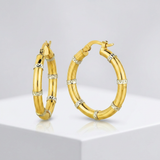 RCJ - 14k Two-Tone Gold Alternate Textured Hoop Earrings - One Size - Gold - View 4