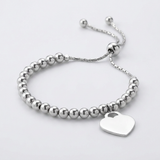RCJ - Adjustable Shiny Bead Bracelet with Heart Charm in Sterling Silver - 9.25 - Silver - View 2
