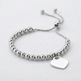 RCJ - Adjustable Shiny Bead Bracelet with Heart Charm in Sterling Silver - 9.25 - Silver - View 4