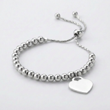 RCJ - Adjustable Shiny Bead Bracelet with Heart Charm in Sterling Silver - 9.25 - Silver - View 3