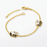 RCJ - 14k Yellow Gold Childrens Bracelet with Enameled Panda Bears - Gold - View 3