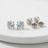 RCJ - 14 k WhiteGold Stud Earrings with White Hue Faceted Cubic Zirconia - One Size - Silver - View 3