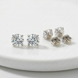 RCJ - 14 k WhiteGold Stud Earrings with White Hue Faceted Cubic Zirconia - One Size - Silver - View 4