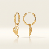 RCJ - 14K Yellow Gold Hoop Earrings with Angel Wings - One Size - Gold - View 4