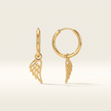 RCJ - 14K Yellow Gold Hoop Earrings with Angel Wings - One Size - Gold - View 3