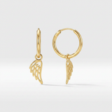 RCJ - 14K Yellow Gold Hoop Earrings with Angel Wings - One Size - Gold - View 2