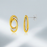 RCJ - 14k Two Tone Gold Post Earrings with Three Interlocking Ovals - One Size - Gold - View 3