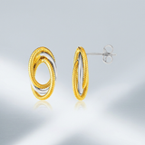 RCJ - 14k Two Tone Gold Post Earrings with Three Interlocking Ovals - One Size - Gold - View 2