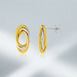 RCJ - 14k Two Tone Gold Post Earrings with Three Interlocking Ovals - One Size - Gold - View 4