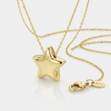 RCJ - 14k Yellow Gold Necklace with Shiny Puffed Sliding Star Charm - 18 - Gold - View 2