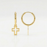 RCJ - 14K Yellow Gold Hoop Polished Earrings with Crosses - One Size - Gold - View 4