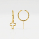 RCJ - 14K Yellow Gold Hoop Polished Earrings with Crosses - One Size - Gold - View 2