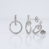 14k White Gold Textured Circle and Bar Post Earrings — One Size / Silver — view 1