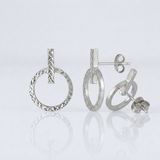 14k White Gold Textured Circle and Bar Post Earrings — One Size / Silver — view 2