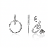 RCJ - 14k White Gold Textured Circle and Bar Post Earrings - One Size - Silver - View 2