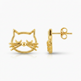 RCJ - 14K Yellow Gold Cat Head Earrings - One Size - Gold - View 2