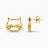 RCJ - 14K Yellow Gold Cat Head Earrings - One Size - Gold - View 3