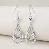 RCJ - Sterling Silver Textured Graduated Open Teardrop Dangling Style Earrings - One Size - Silver - View 2
