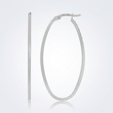 RCJ - 14k White Gold Slim Oval Shape Hoop Earrings - One Size - Silver - View 2