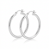 RCJ - Sterling Silver Hoop Style Earrings with Polished Rhodium Plating (30mm) - One Size - Silver - View 2