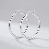RCJ - Sterling Silver Hoop Style Earrings with Polished Rhodium Plating (30mm) - One Size - Silver - View 3