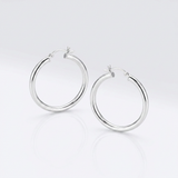 RCJ - Sterling Silver Hoop Style Earrings with Polished Rhodium Plating (30mm) - One Size - Silver - View 4