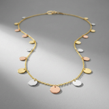 RCJ - 14K Tri Color Necklace with Dangling Circles - 18 - Gold - View 3