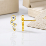RCJ - 14k Yellow Gold Climber Post Earrings with Circles and Cubic Zirconias - One Size - Gold - View 3