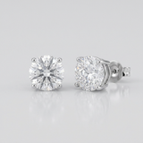 RCJ - Sterling Silver Stud Earrings with White Hue Faceted Cubic Zirconia - One Size - Silver - View 2