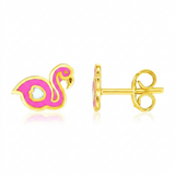 RCJ - 14k Yellow Gold Enameled Flamingo Childrens Earrings - One Size - Gold - View 3