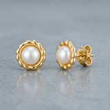 RCJ - 14k Yellow Gold Flower Stud Earrings with Pearls - One Size - Gold - View 2