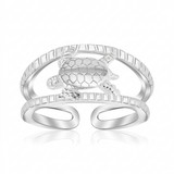 RCJ - Sterling Silver Rhodium Plated Open Toe Ring with a Turtle Accent - One Size - Silver - View 2