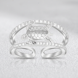 RCJ - Sterling Silver Rhodium Plated Open Toe Ring with a Turtle Accent - One Size - Silver - View 3