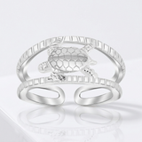 RCJ - Sterling Silver Rhodium Plated Open Toe Ring with a Turtle Accent - One Size - Silver - View 4