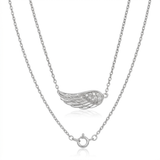 RCJ - Sterling Silver Textured Angel Wing Necklace - 18 - Silver - View 3